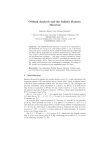 Ordinal Analysis and the Infinite Ramsey Theorem Bahareh Afshari1 and Michael Rathjen2 1  School of Informatics, University of Edinburgh, Edinburgh, UK