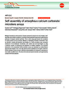 ARTICLE Received 1 Aug 2011 | Accepted 1 Feb 2012 | Published 6 Mar 2012 DOI: [removed]ncomms1720  Self-assembly of amorphous calcium carbonate