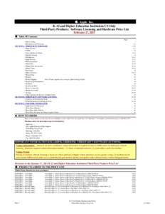  Apple Inc. K-12 and Higher Education Institution US Only Third-Party Products: Software Licensing and Hardware Price List February 17, 2015  Table Of Contents Page
