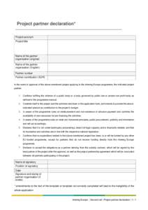 Interreg Europe - Second call partner declaration template