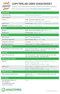 JUPYTERLAB USER CHEATSHEET JupyterLab is the next generation Interactive Development Environment (IDE) for data science. See full documentation for JupyterLab https://github.com/jupyterlab/jupyterlab INSTALLATION Install
