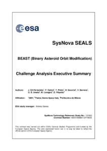 SYSNOVA 12/X01 CONTACTLESS EARTH-BOUND OBJECT ORBIT MODIFICATION SYSTEM COBRA 12/X03 BINARY ASTEROID ORBIT MODIFICATION SYSTEM BEAST