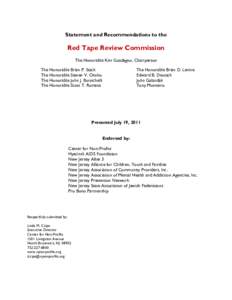 Statement and Recommendations to the  Red Tape Review Commission The Honorable Kim Guadagno, Chairperson The Honorable Brian P. Stack The Honorable Steven V. Oroho
