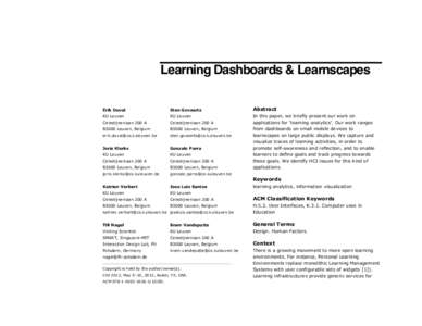 Learning Dashboards & Learnscapes Erik Duval Sten Govaerts  Abstract