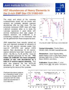 Joint Institute for Nuclear Astrophysics HST Abundances of Heavy Elements in the U-rich EMP Star CSThe origin and site(s) of the r-process nucleosynthesis is(are) still not known with certainty, but complete, 