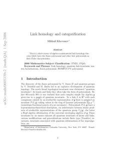 arXiv:math/0605339v2 [math.QA] 1 Sep[removed]Link homology and categorification