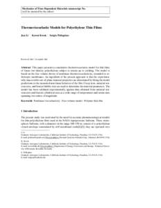 Mechanics of Time-Dependent Materials manuscript No. (will be inserted by the editor) Thermoviscoelastic Models for Polyethylene Thin Films Jun Li · Kawai Kwok · Sergio Pellegrino