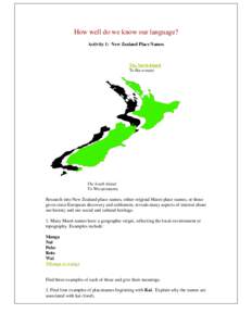 How well do we know our language? Activity 1: New Zealand Place Names The North Island Te-Ika-a-maui