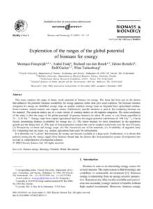 Available online at www.sciencedirect.com  Biomass and Bioenergy[removed] – 133 Exploration of the ranges of the global potential of biomass for energy