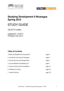 Studying Development II Nicaragua Spring 2015 STUDY GUIDE (30 ECTS credits) Updated