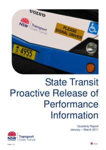 Microsoft Word - STATE TRANSIT - PROACTIVE RELEASE OF PERFORMANCE INFORMATION - Quarterly Report - March 2011.doc