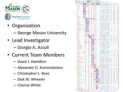 • Organization – George Mason University • Lead Investigator – Giorgio A. Ascoli