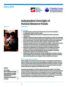 Policy Brief  Independent Oversight of Natural Resource Funds Andrew Bauer