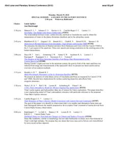 43rd Lunar and Planetary Science Conference[removed]sess152.pdf Monday, March 19, 2012 SPECIAL SESSION: A SEASON IN THE SATURN SYSTEM II