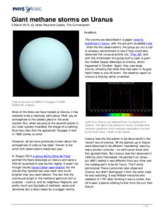 Giant methane storms on Uranus