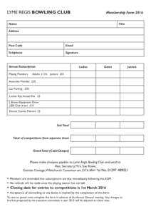 LYME REGIS BOWLING CLUB  Membership Form 2016 Name