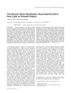 AMERICAN JOURNAL OF PHYSICAL ANTHROPOLOGY 144:617–The Narrow Niche Hypothesis: Gray Squirrels Shed New Light on Primate Origins Joseph D. Orkin* and Herman Pontzer Department of Anthropology, Washington Uni