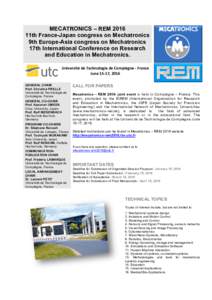 MECATRONICS+–+REM+2016+ 11th+France9Japan+congress+on+Mechatronics+ 9th+Europe9Asia+congress+on+Mechatronics+ 17th+International+Conference+on+Research+ and+Education+in+Mechatronics.+ !