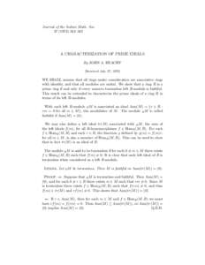 Journal of the Indian Math. Soc[removed]–345 A CHARACTERIZATION OF PRIME IDEALS By JOHN A. BEACHY [Received July 27, 1970]