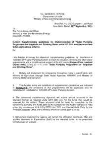 NoPVSE Government of India Ministry of New and Renewable Energy *** Block No. 14, CGO Complex, Lodi Road New Delhi, Dated 22nd September, 2014