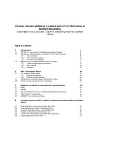 GLOBAL ENVIRONMENTAL CHANGE AND FOOD PROVISION IN SOUTHERN AFRICA: Explorations for a possible GECAFS research project in southern Africa  Table of Contents