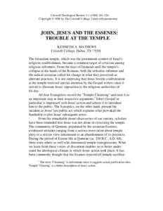 John, Jesus and the Essenes:  Trouble At The Temple