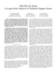 Dial One for Scam: A Large-Scale Analysis of Technical Support Scams Najmeh Miramirkhani Oleksii Starov