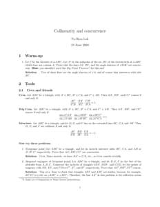 Collinearity and concurrence Po-Shen Loh 23 June