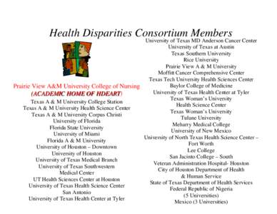 Health Disparities Consortium Members  University of Texas MD Anderson Cancer Center University of Texas at Austin Texas Southern University Rice University