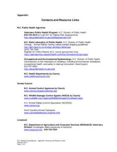 Appendix to N.C. Rabies Control Manual: Contacts and Resource Links
