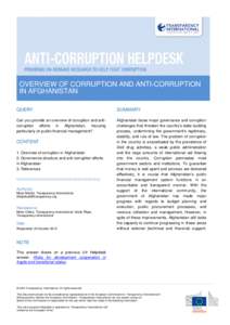 OVERVIEW OF CORRUPTION AND ANTI-CORRUPTION IN AFGHANISTAN QUERY SUMMARY