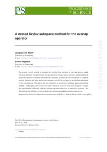 A nested Krylov subspace method for the overlap operator University of Regensburg E-mail: [removed]