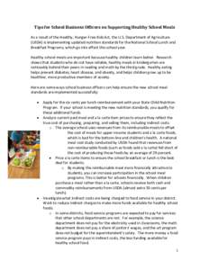 Tips for School Business Officers on Supporting Healthy School Meals