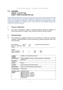 Public Summary Document – November 2014 PBAC Meeting  7.2 AXITINIB tablets, 1 mg & 5 mg;