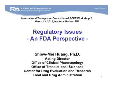 Shiew-Mei Huang: Regulatory Issues - An FDA Perspective
