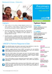 Reporting period: 24 January – 7 FebruaryPHILIPPINES Humanitarian Situation Report THREE MONTHS ON