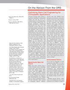 On the Horizon From the ORS Optimizing Stem Cell Engineering for Orthopaedic Applications James M. Broderick, MB, BCh, IMRCS Daniel J. Kelly, PhD
