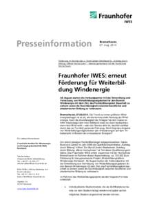 Presseinformation  Bremerhaven, 07. AugFörderung im Rahmen des 2. Bund-Länder-Wettbewerbs „Aufstieg durch
