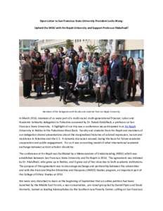 Open Letter to San Francisco State University President Leslie Wong: Uphold the MOU with An-Najah University and Support Professor Abdulhadi! Members of the Delegation with faculty and students from An-Najah University. 