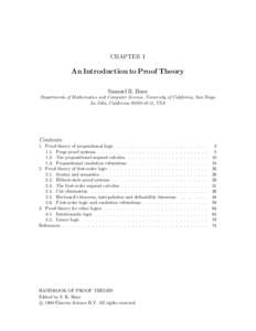 CHAPTER I  An Introduction to Proof Theory Samuel R. Buss Departments of Mathematics and Computer Science, University of California, San Diego La Jolla, California[removed], USA