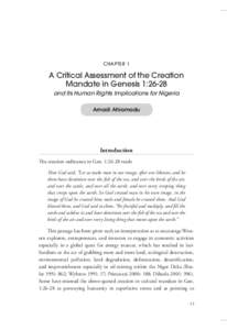 Chapter 1  A Critical Assessment of the Creation Mandate in Genesis 1:26-28 and Its Human Rights Implications for Nigeria Amadi Ahiamadu
