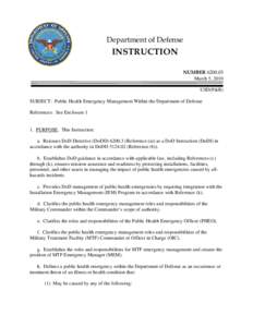 Department of Defense  INSTRUCTION NUMBER[removed]March 5, 2010 USD(P&R)