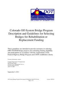 C  Colorado Off-System Bridge Program Description and Guidelines for Selecting Bridges for Rehabilitation or Replacement Funding