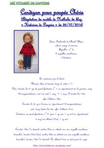 LES VOYAGES DE CAPUCINE  Cardigan pour poupée Chérie (Adaptation du modèle de Nathalie du blog « Histoires de Poupées » duLaine Poulinette de Cheval Blanc,