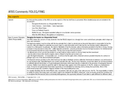 AFBS Comments FIDLEG/FINIG Key aspects General Basic Economic Principles: Clients’ Responsibility …
