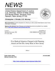 NEWS United States Department of Justice U.S. Attorney, District of New Jersey