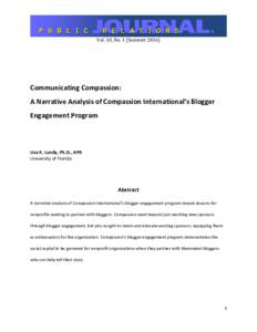 Vol. 10, No. 1 (SummerCommunicating Compassion: A Narrative Analysis of Compassion International’s Blogger Engagement Program