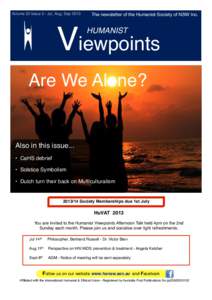 Volume 52 Issue 3 - Jul, Aug, SepThe newsletter of the Humanist Society of NSW Inc. Viewpoints HUMANIST