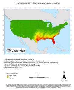 Habitat suitability of the mosquito: Aedes albopictus 115° W 110° W  105° W