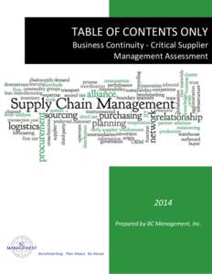 TABLE OF CONTENTS ONLY Business Continuity - Critical Supplier Management Assessment 2014 Prepared by BC Management, Inc.